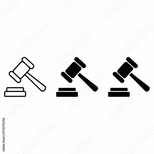 Three minimalist gavel icons representing law justice and legal decisions