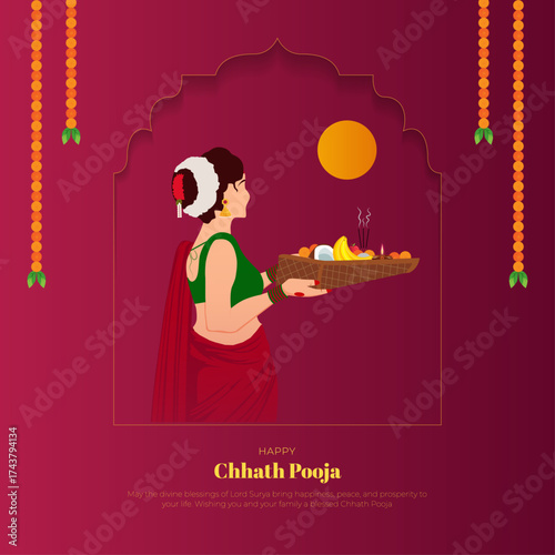 Happy Chhath Puja post and greeting card. chhath puja holiday background celebrating traditional festival of India. Creative vector illustration.
