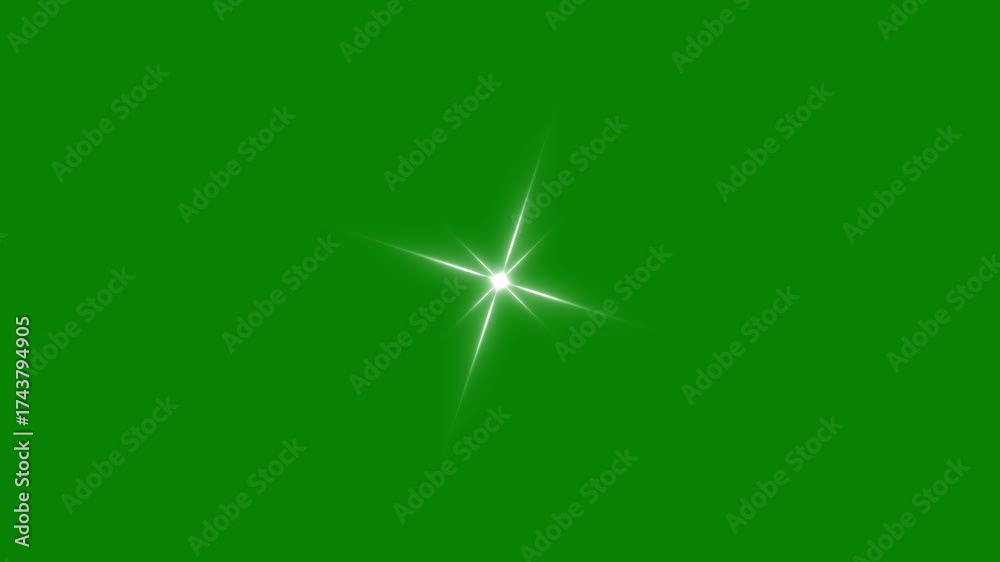 Sparkling star twinkle glitter white cartoon doodle animation, flat vector blinking shining light twinkling effect glowing on transparent green screen background, starry sky festive overlay 4K