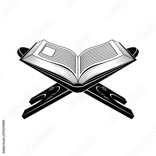 Open Holy Book on Rehal Stand | Quran Reading Symbol | Islamic Religious Vector Icon