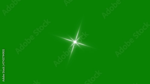 Sparkling star twinkle glitter white cartoon doodle animation, flat vector blinking shining light twinkling effect glowing on transparent green screen background, starry sky festive overlay 4K