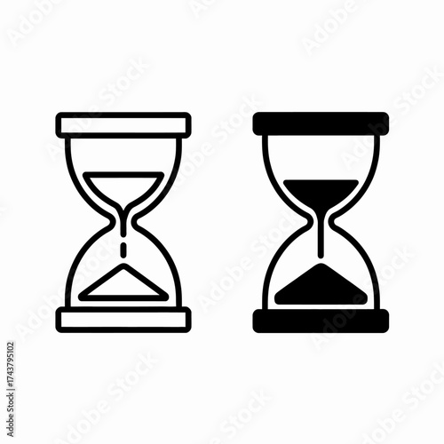 Two hourglasses representing time passing one empty one full simple design