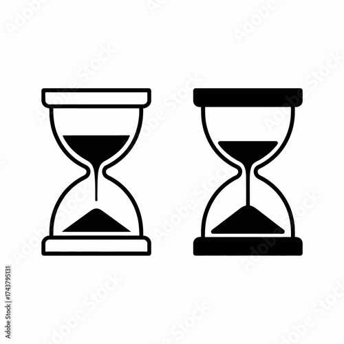 Two hourglasses contrasting time passage and measurement symbols minimalist design