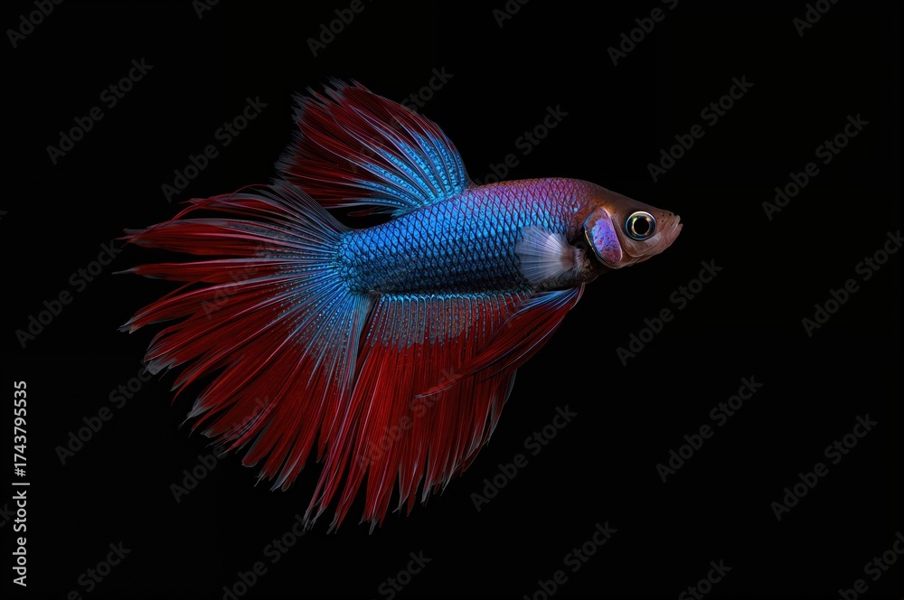 Fototapeta premium Capture of a Betta fish swimming on a dark background