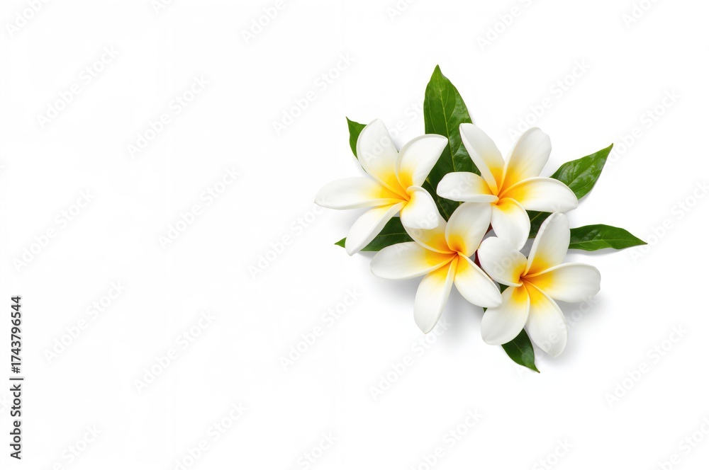 Naklejka premium White background featuring Plumeria blossoms with cutout effect