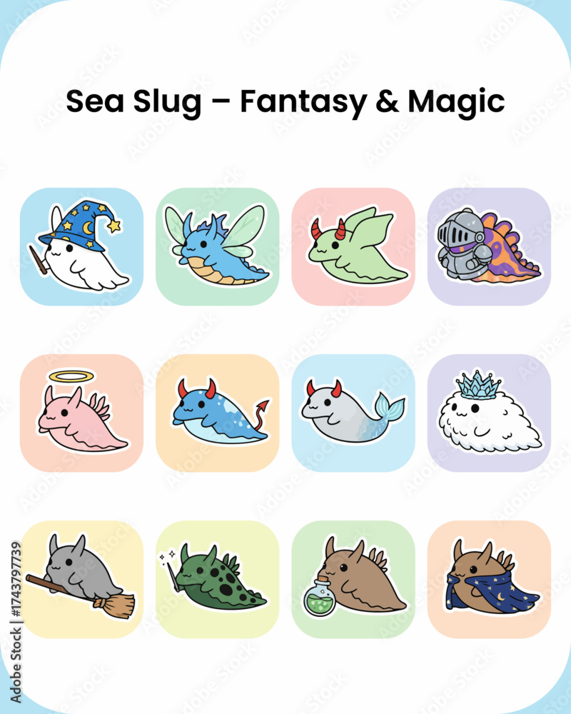 Fototapeta premium Kawaii Sea Slug Fantasy and Magic Stickers