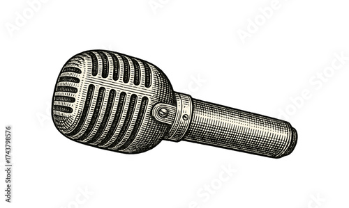 Vintage engraved microphone design with classic detailing