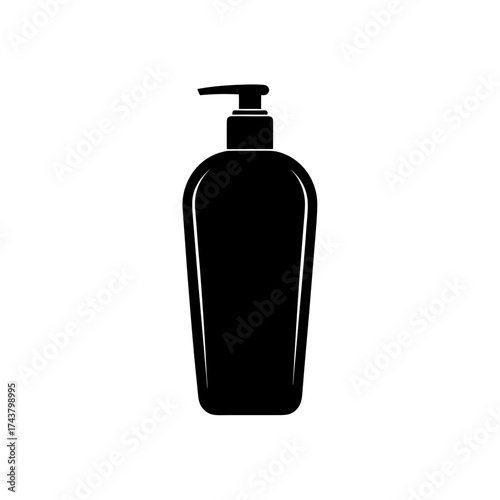 Black bottle with pump illustration on transparent background silhouette