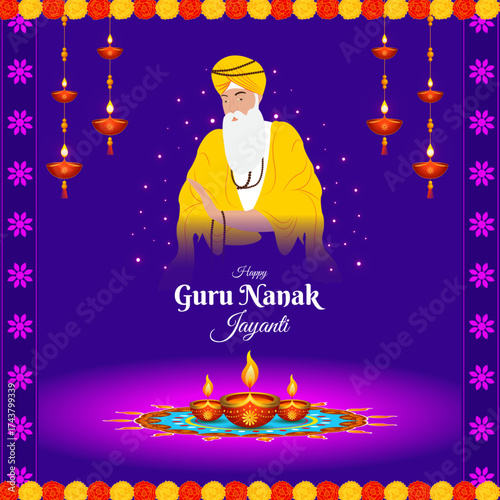 Vector illustration of Happy Guru Nanak Gurpurab social media template