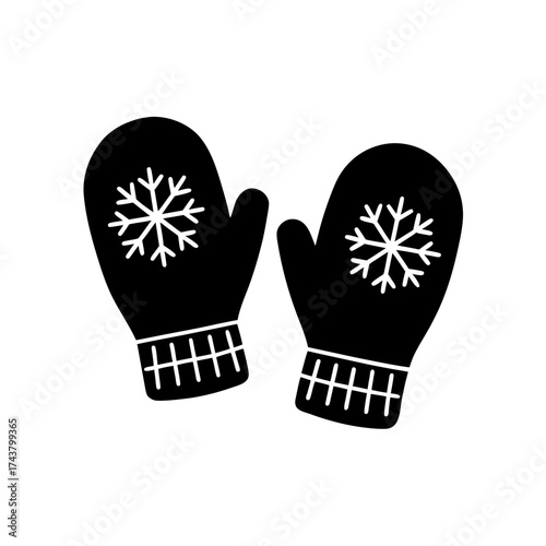 Pair of mittens with snowflakes art on transparent background silhouette