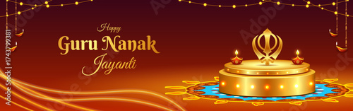Vector illustration of Happy Guru Nanak Gurpurab social media template