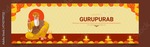 Vector illustration of Happy Guru Nanak Gurpurab social media template