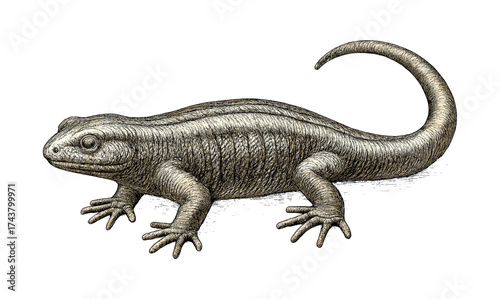 Engraved reptile sketch: detailed lizard on white background