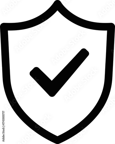 Outline security shield icon with check mark. Protection and safety symbol. Vector illustration for app UI and web page design