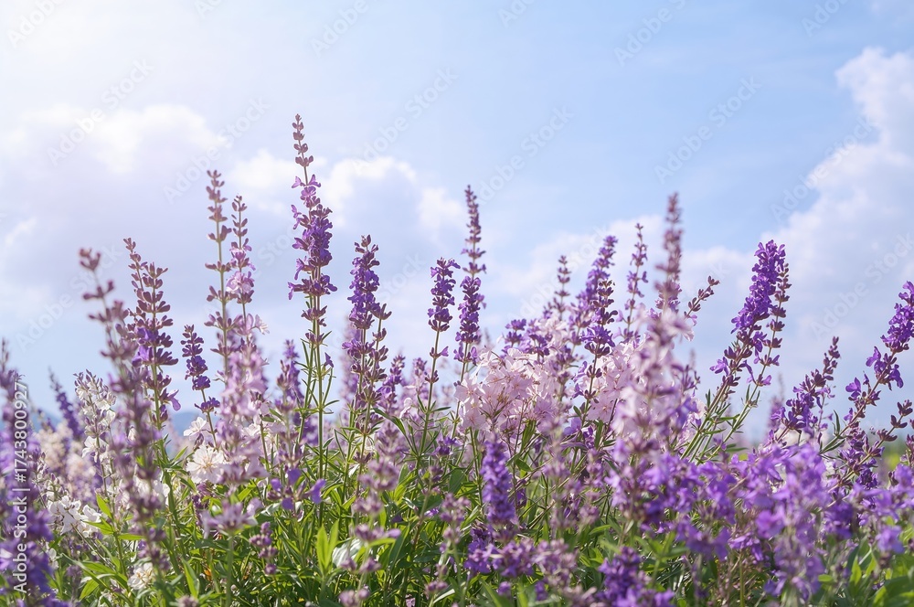 Obraz premium Springtime in the open air with blossoming lavender and Salvia nemorosa
