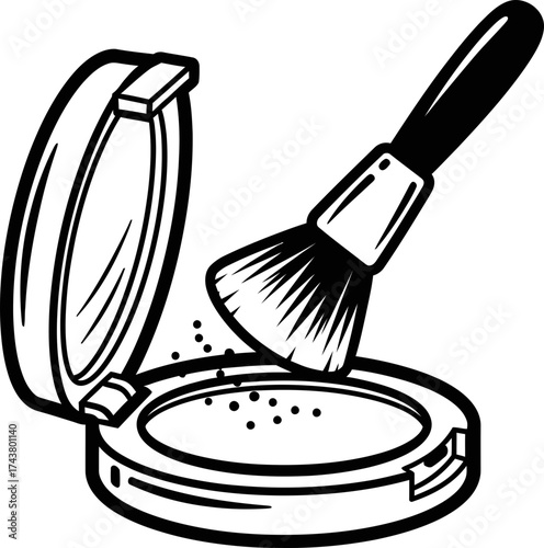 Open compact powder with cosmetic brush applying make-up. Beauty and cosmetic concept. Vector illustration for fashion, salon design