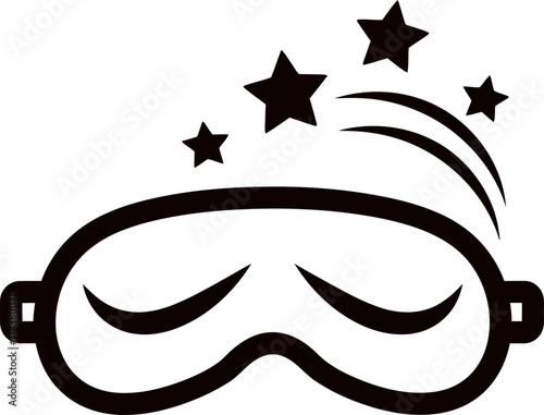 Sleep mask with stars icon. Night rest sleep accessory concept. Nap time symbol. Tired human relax. Vector illustration for web, app design