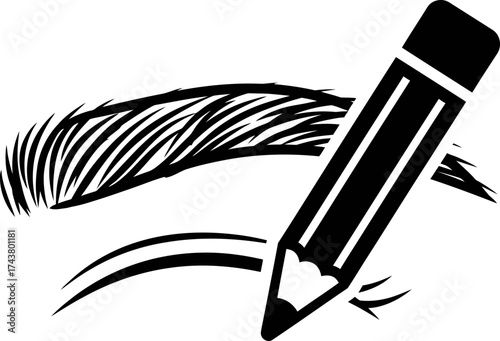 Woman eyebrow microblading concept with pencil. Cosmetic procedure, beauty treatment for perfect shape art. Black line art vector illustration