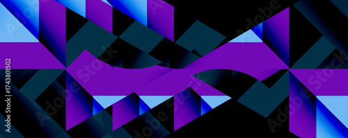 Abstract geometric pattern. Blue, purple shades create dynamic, modern design. Sharp angles, contrasting forms define visual texture.