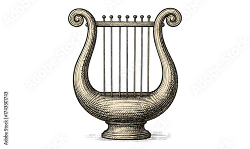 Elegant antique musical lyre with detailed textured design