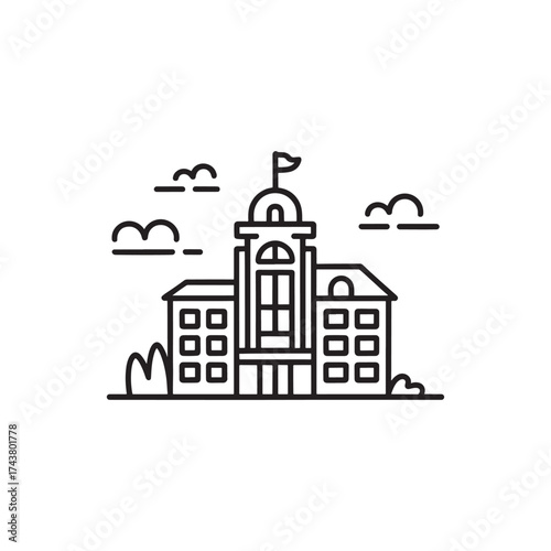 Architectural Elegance A Classic Building Design Displaying Intricate Line Work and Minimalist Style Enhancing Visual Appeal with Cloud Elements