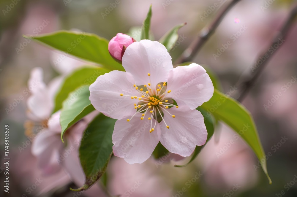 Fototapeta premium Vibrant pink cherry flowers at peak bloom