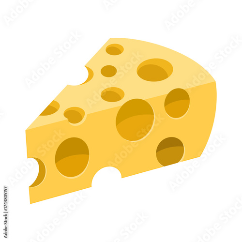 Illustration of a Wedge of Swiss Cheese with Holes on a White Background Perfect for Food Related Design Projects and Recipe Illustrations
