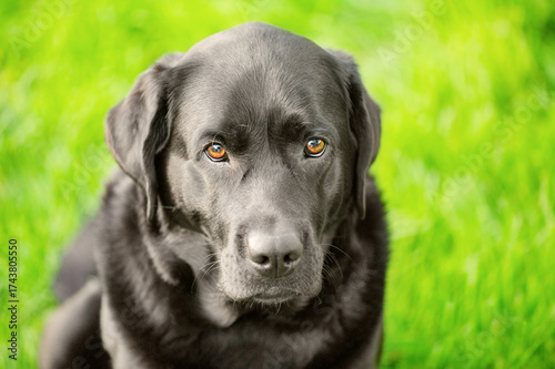 Wallpaper Mural A black Labrador Retriever dog on a green lawn. Torontodigital.ca