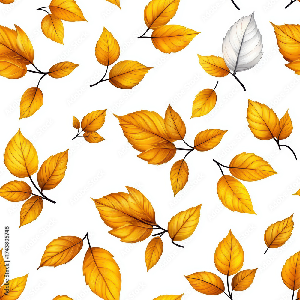 Obraz premium Beautiful autumn foliage seamless pattern with warm yellow leaf. This vibrant falling background design evokes peaceful mood