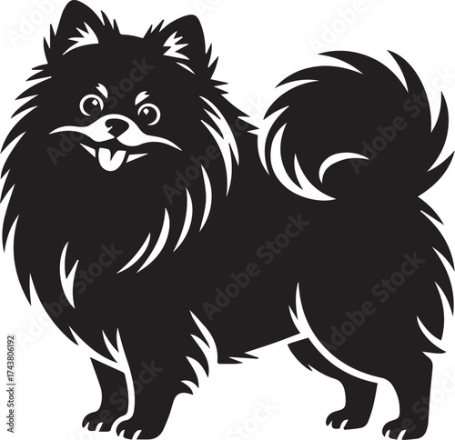 Cute Fluffy Dog Silhouette Vector, Adorable Cartoon Puppy Clipart for Pet Logo, Sticker, and T-Shirt Design