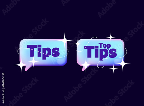 Modern gradient holographic tips bubble label with elegant sparkling line. Vibrant ui speech balloon template for social media, guide post, or online advice design