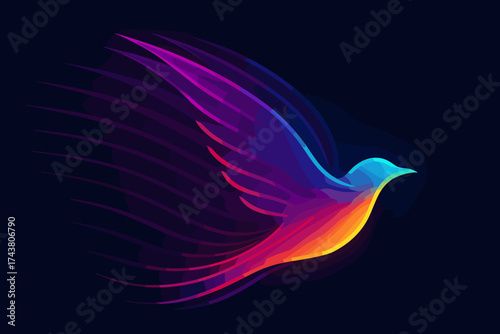 Outlines illustration colorful bird trailing silhouette multiple vector luminous gradient afterimage