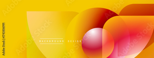 Abstract vibrant design features overlapping circles, gradients. Yellow, orange, pink hues create modern aesthetic. Text reads background design.