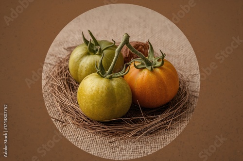 Orange and green ground-cherry fruits isolated on a white background