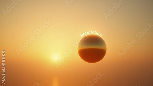 Floating sphere representing reputation in warm sunset glow
