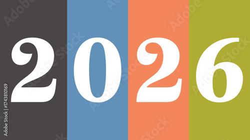 The year two thousand and twenty six displayed with different color blocks in the background art