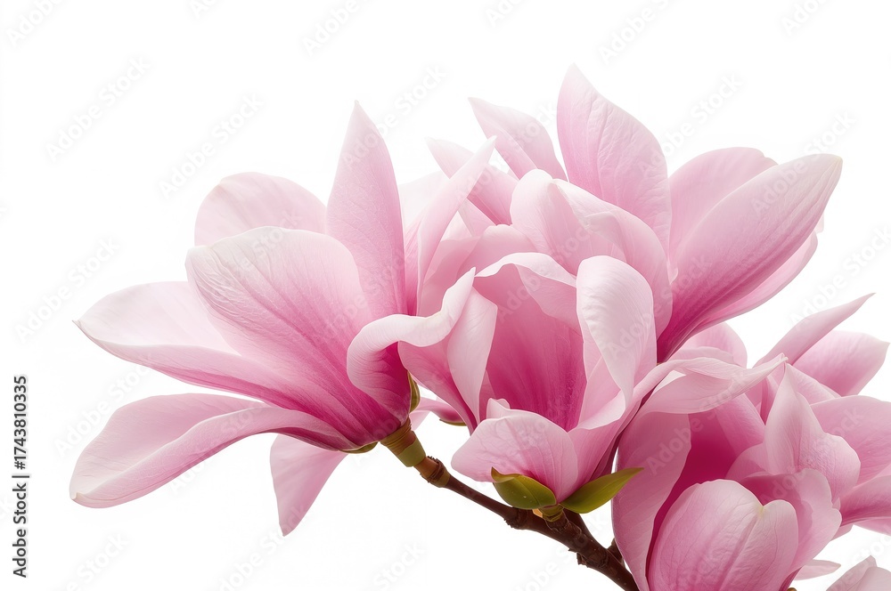 Fototapeta premium Isolated pink magnolia blossoms on a white backdrop