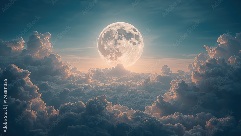 Fototapeta premium Wide-angle view of the lunar surface with clouds