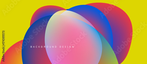 Abstract colorful overlapping circles. Bright yellow background provides contrast. Modern design element, vibrant hues create visual interest.