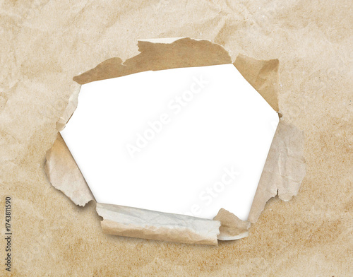 Canvastavla Brown paper background with torn hole isolated on transparent background