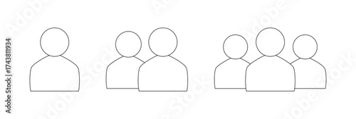 People icon set. Person silhouette and team silhouettes for online avatars, user profiles, login design elements. Vector silhouette isolated element set.