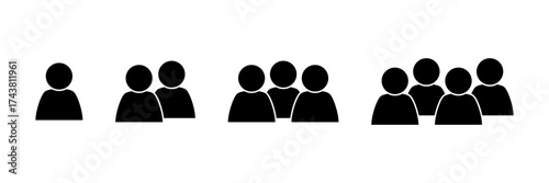 User profile silhouette login icon set. Simple design element set - icons for single users and group teamwork.
