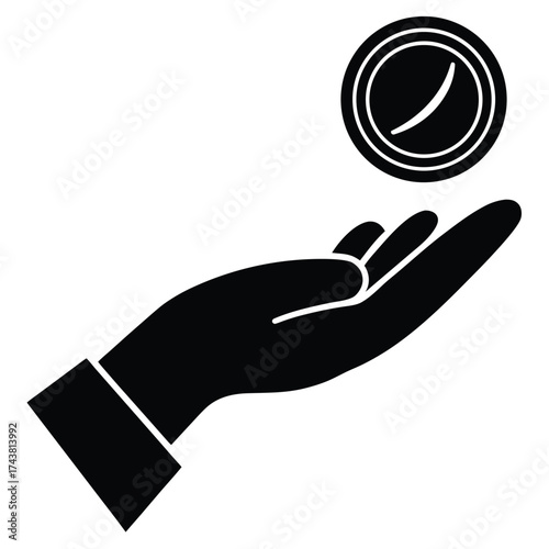 hand flipping coin vector icon