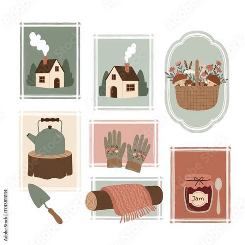 Charming Autumn Collection Featuring Cozy Houses, Warm Mittens, and Seasonal Delights