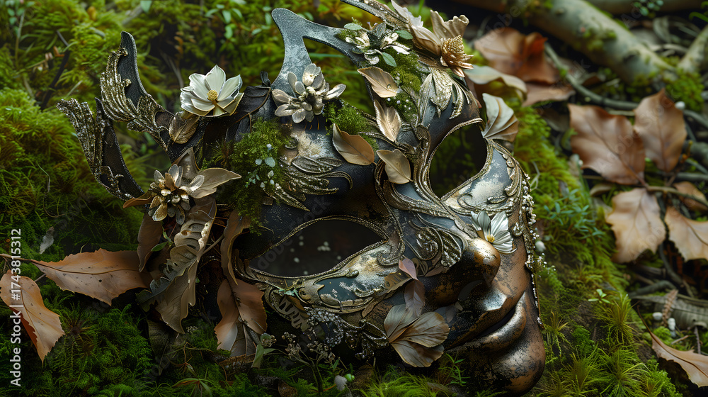 Naklejka premium Artistic Concept of a Venetian Mask Made from Natural Elements