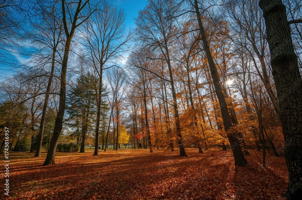 Fototapeta premium Scenic view of a park during a bright fall afternoon