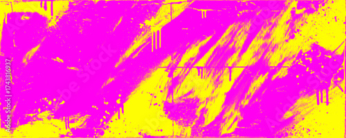 Neon pink and yellow punk background with halftone texture, aerosol spray paint and drips. Distressed brush strokes and aerosol drip elements. Bright neon punk design banner background.