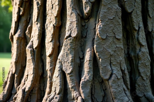 Detailed Close-Up of a Tree Trunk's Textured Bark, Showing Natural Patterns and Variations in Color and Depth