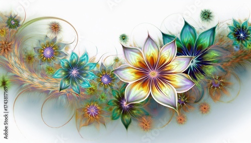 garland of fractal flowers on a white background