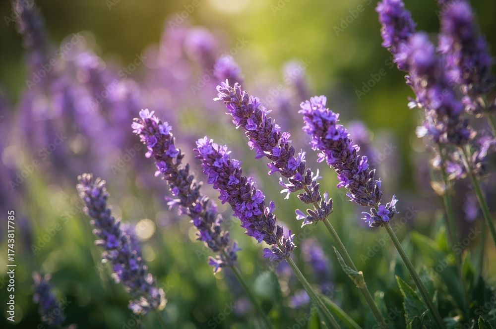 Naklejka premium Horizontal view of a field filled with blooming lavender